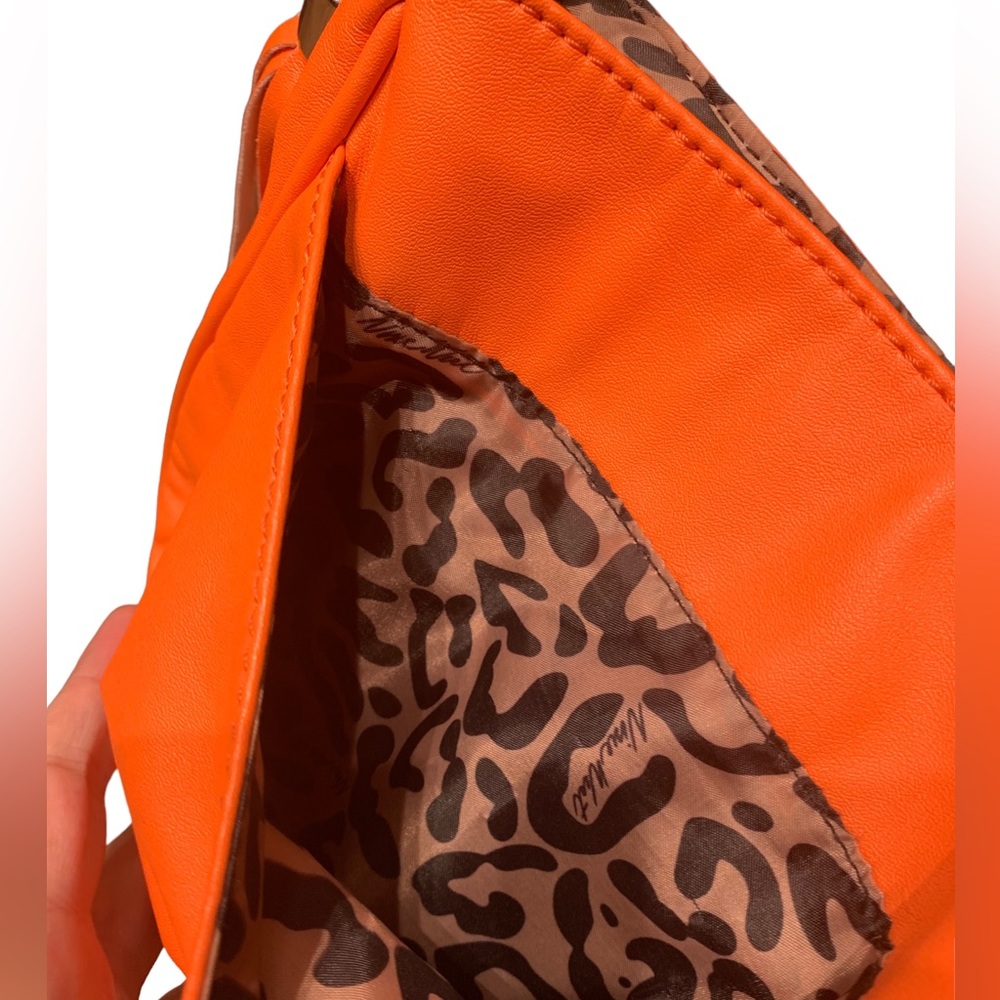 Nine West Crossbody Purse Leopard Print Lining Bright Orange Coral - Picture 9 of 15